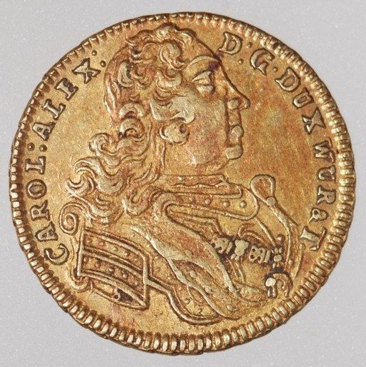 Münze mit Inschrift und Konterfei des Herrschers