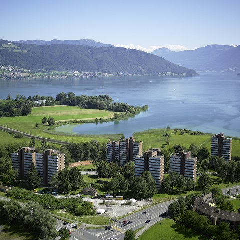 Hochhaussiedlung Alpenblick. Flugaufnahme von Nordwesten, © Flying Camera, Baar, Beat Krähenbühl