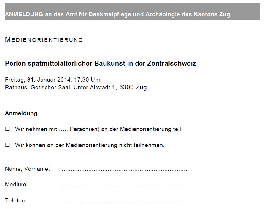 Anmeldung an das Amt für Denkmalpflege u. Archäologie