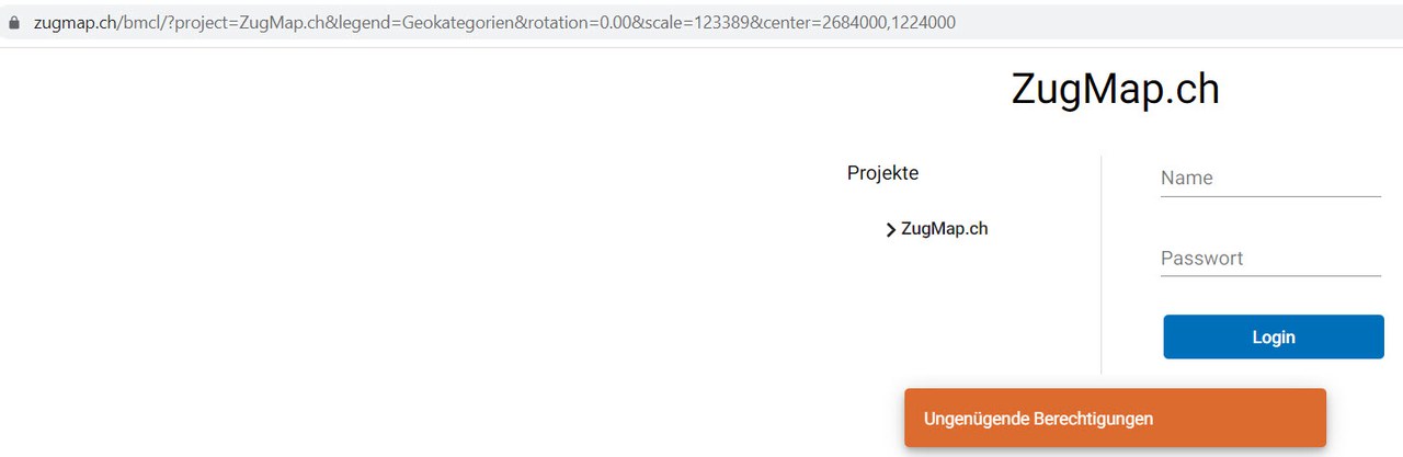 ZugMap.ch ungenügende Berechtigung bei Link mit Parametern