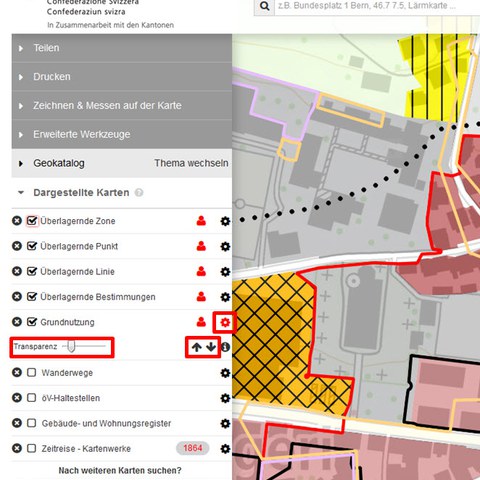 BGDI-Viewer: Darstellungsreihenfolge und Transparenz pro Ebene anpassen