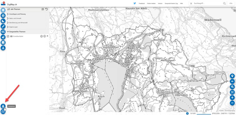 Anleitung Login ZugMap.ch: Klick auf Knopf "Person"