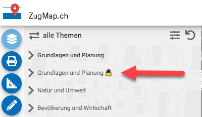 Darstellung passwortgeschützter Geokategorie in der Kartenlegende