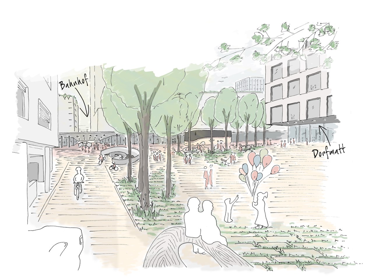 Ansicht Dorfplatz gegen Bahnhof