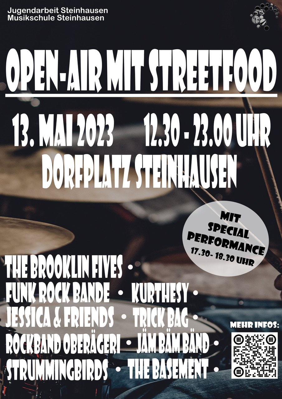 Am 13. Mai veranstaltet die Jugendarbeit zusammen mit der Musikschule der Gemeinde Steinhausen ein Open-Air. Die Veranstaltung findet von 12:30-23.00 Uhr statt. Alle sind willkommen!