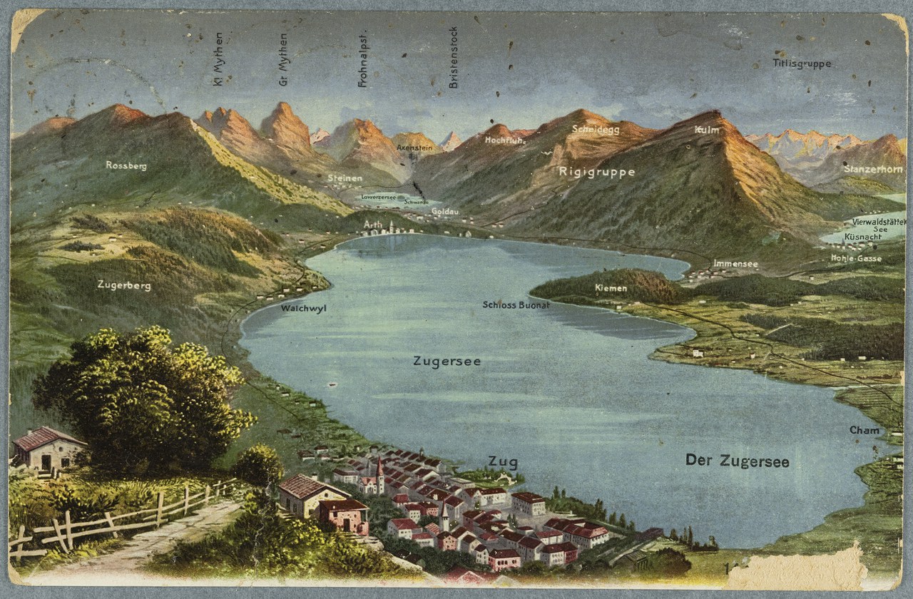 Ansicht Zugersee mit Rigi und Rossberg 1906