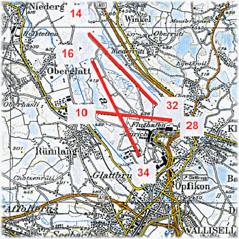 Übersicht Pistensystem Flughafen Zürich